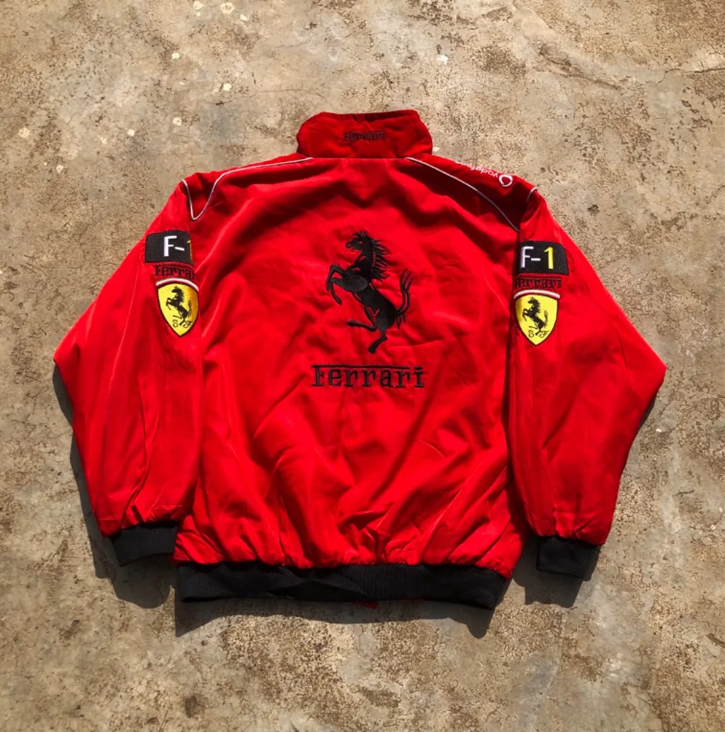 Vintage Red Racing Jacket - Size Large - Embroidered Patches