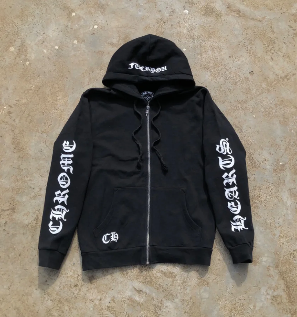 Vintage Black Gothic Zip Hoodie