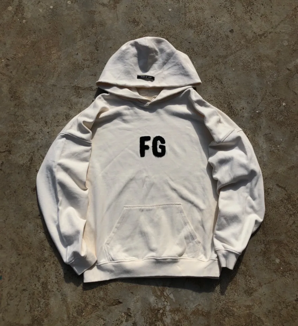 Vintage Cream Minimal FG Print Hoodie