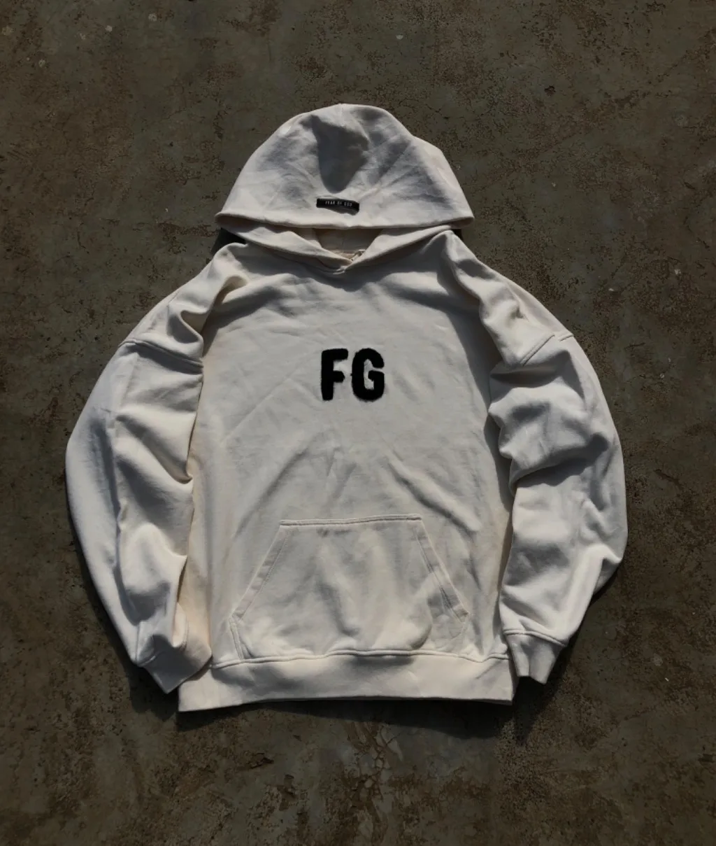 Vintage Cream Minimal FG Print Hoodie