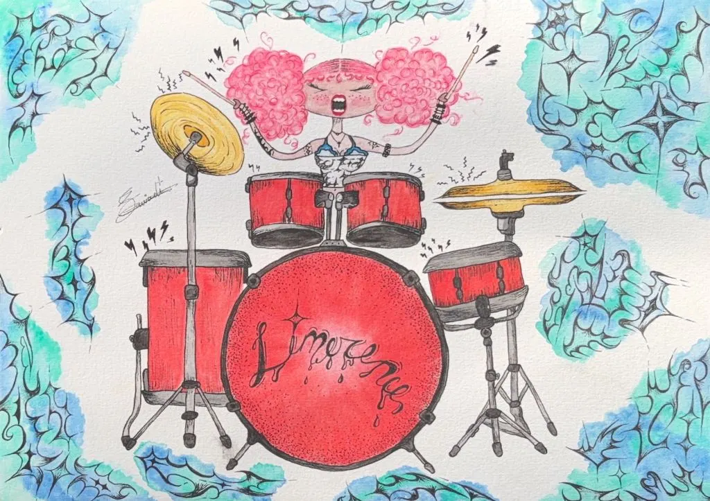 Fuschia~Haired Percussionist Print
