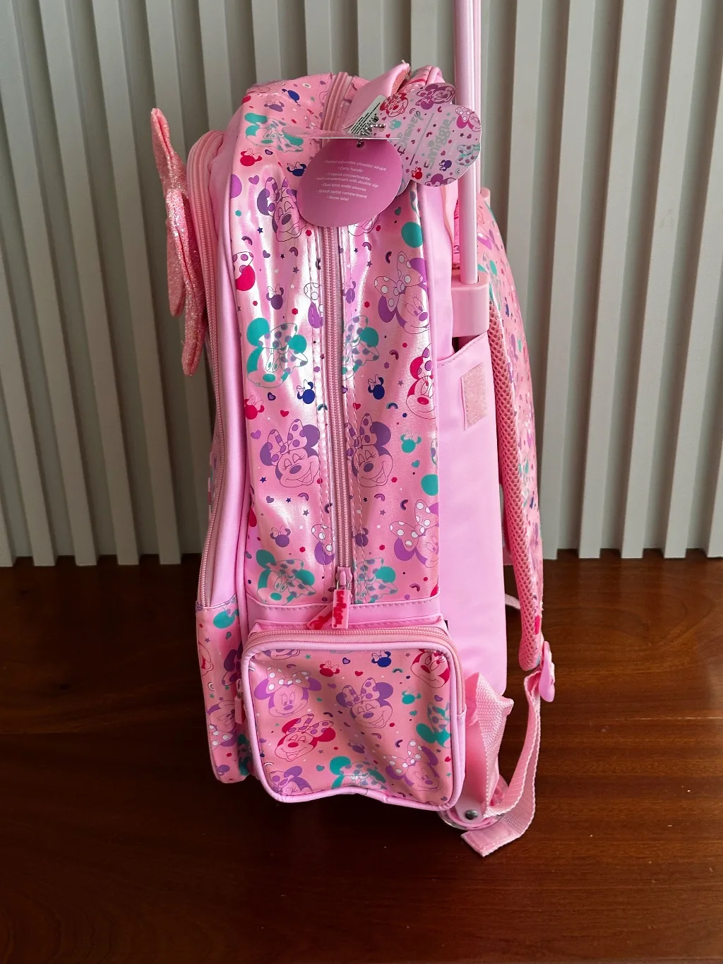 Disney Minnie Mouse Pink Glitter Bow Light-Up Wheel Trolley Bag