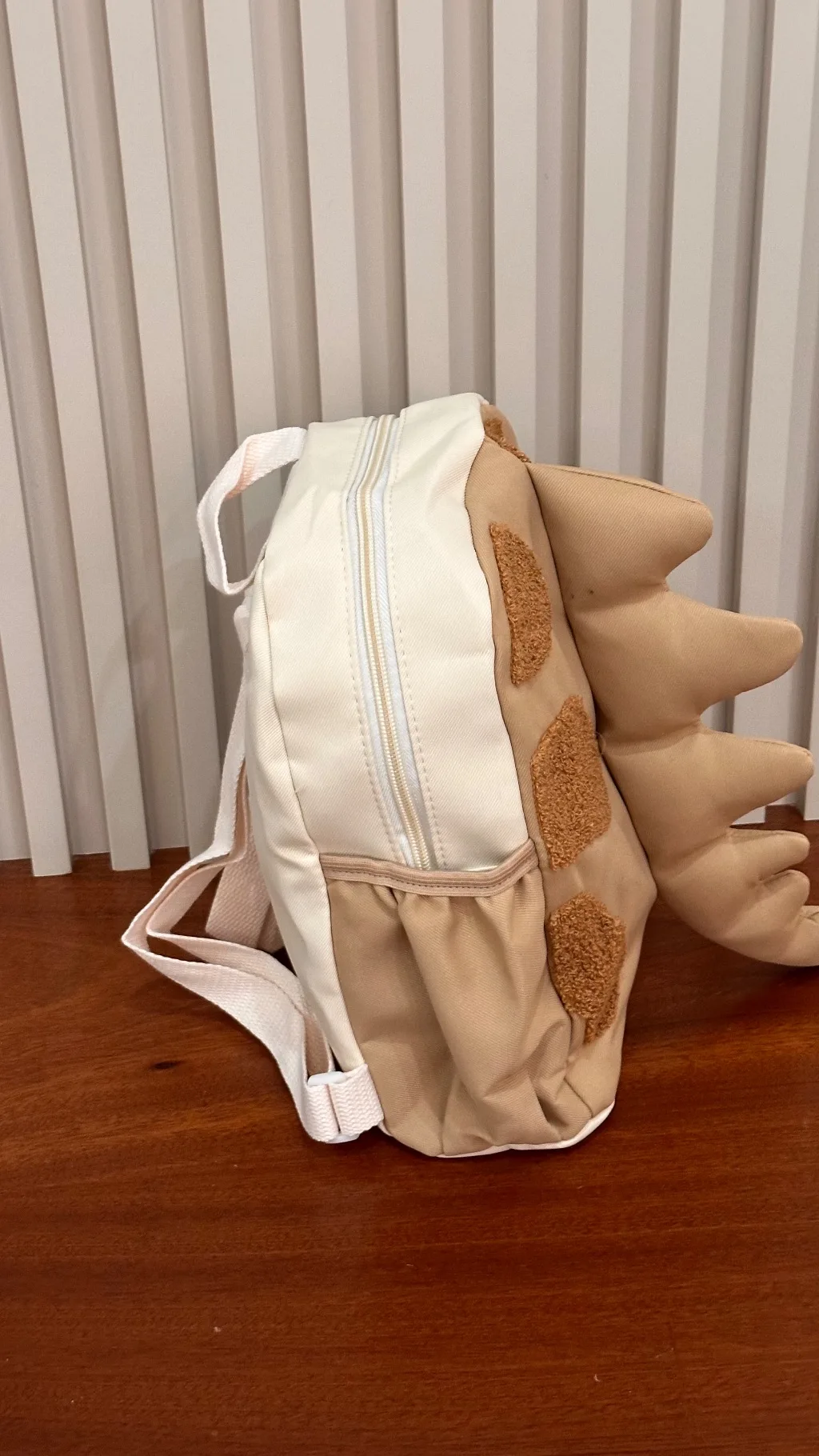 beige canvas Dino  children's backpack