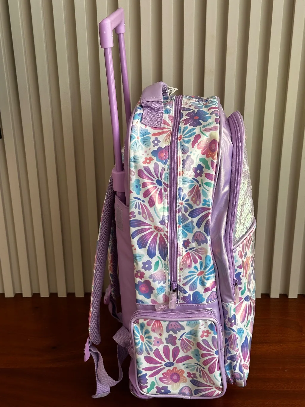Pastel Floral Reversible Sequin Light-Up Wheel Trolley Bag