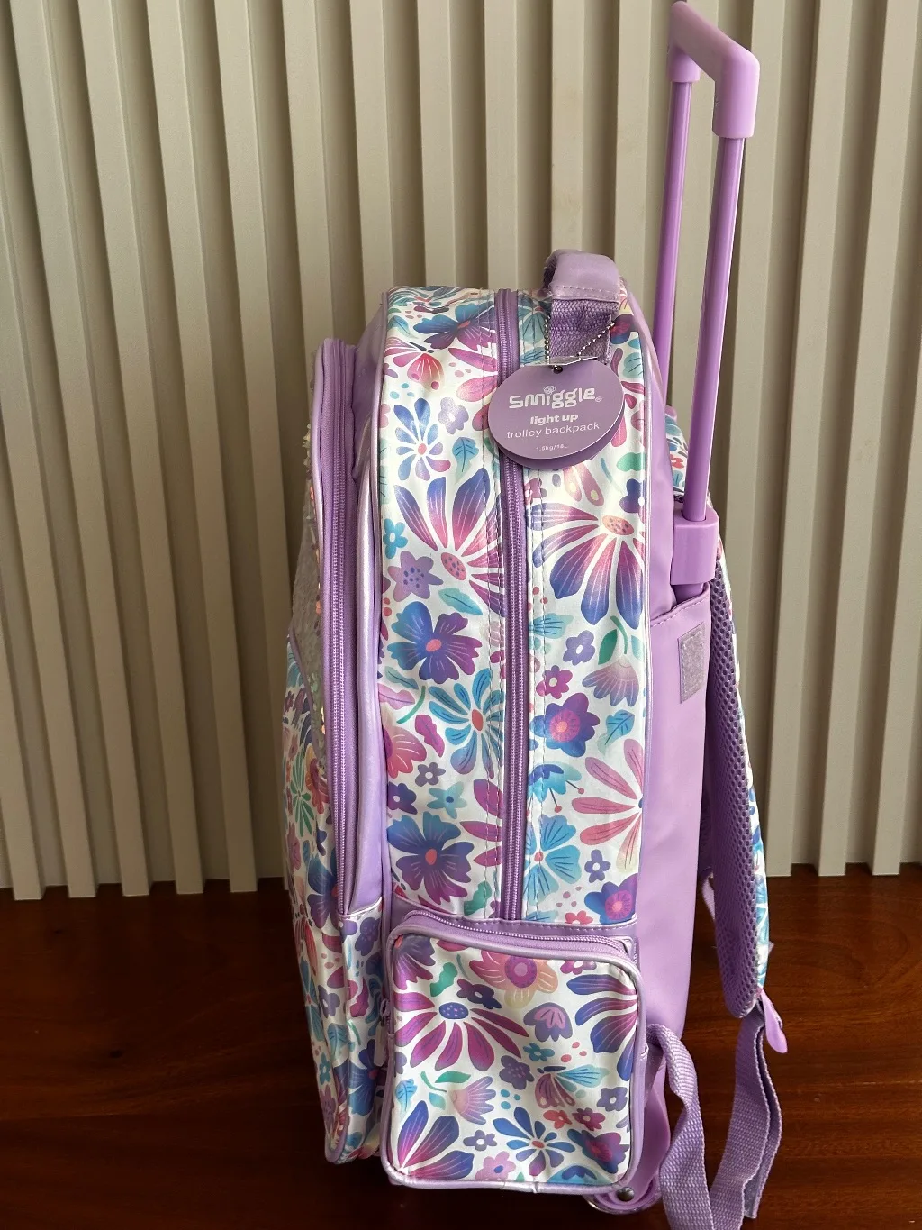 Pastel Floral Reversible Sequin Light-Up Wheel Trolley Bag