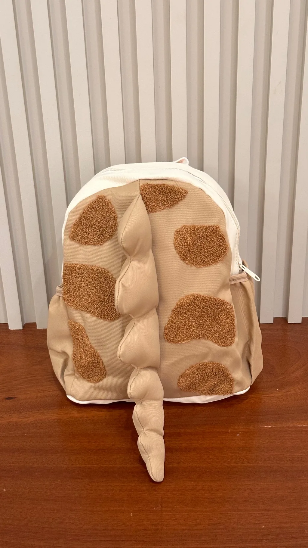 beige canvas Dino  children's backpack