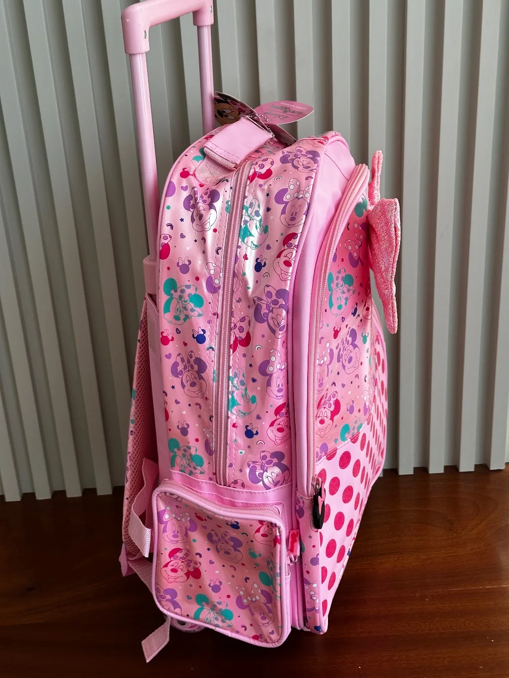 Disney Minnie Mouse Pink Glitter Bow Light-Up Wheel Trolley Bag