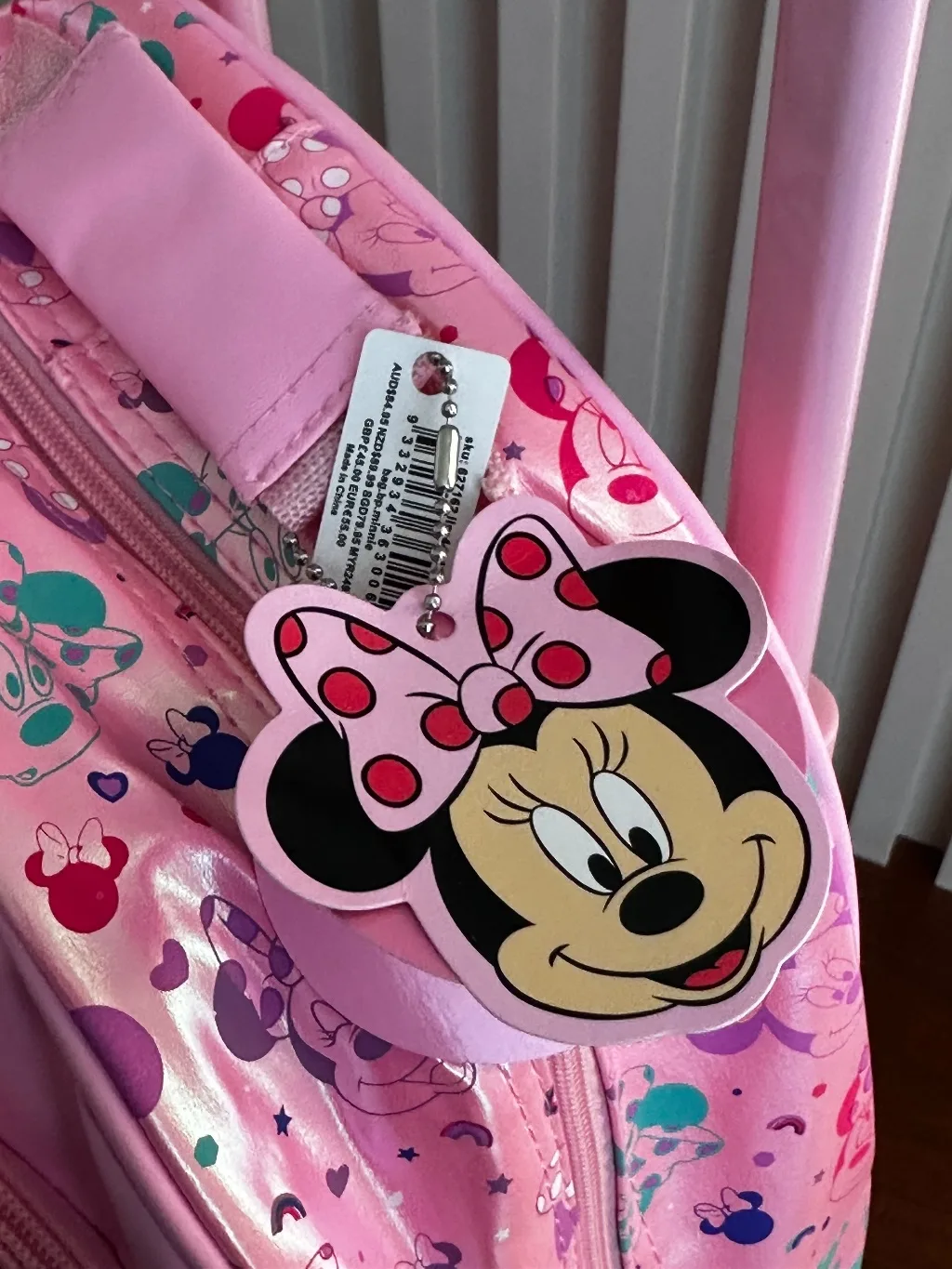 Disney Minnie Mouse Pink Glitter Bow Light-Up Wheel Trolley Bag