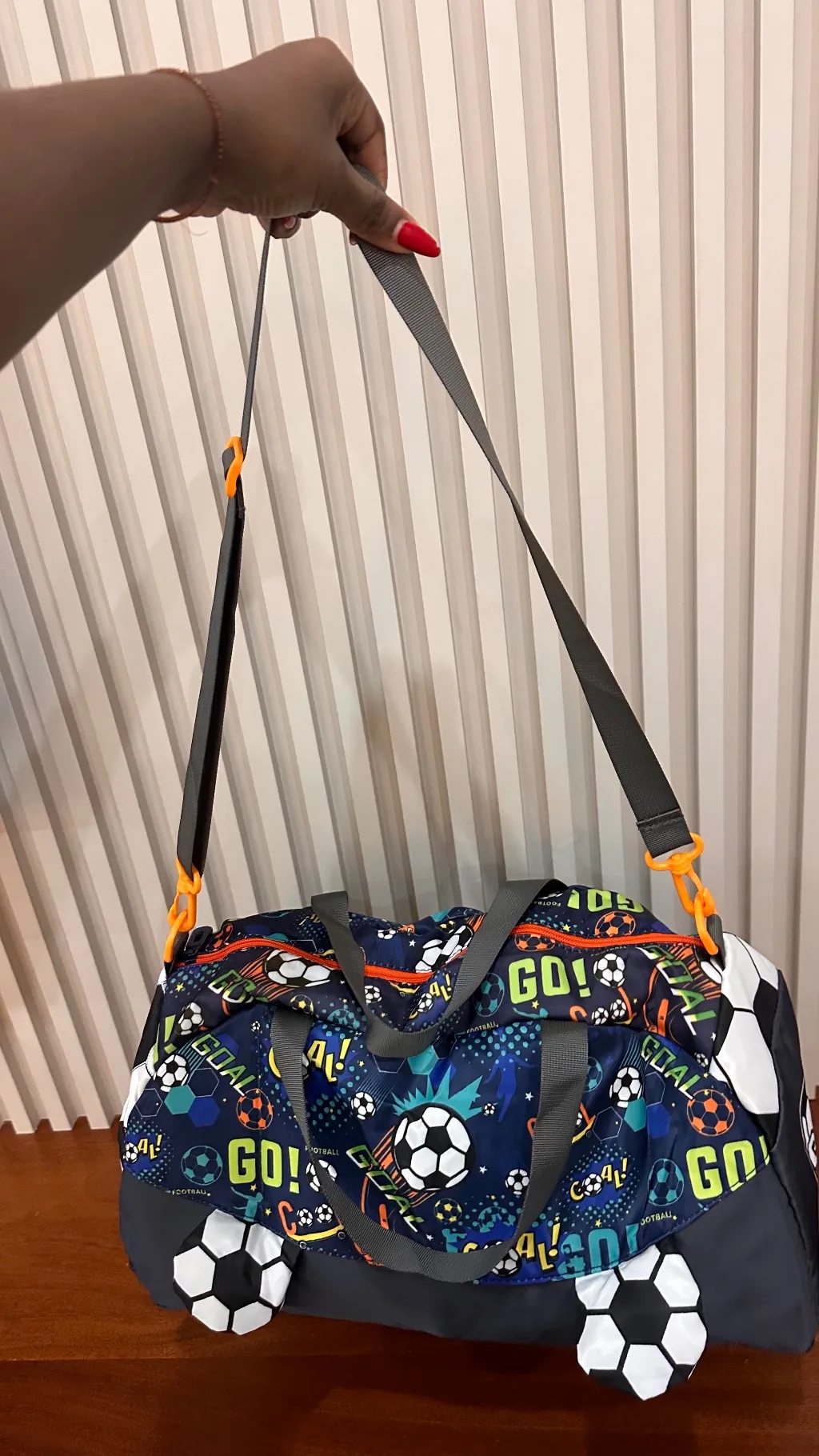 football themed duffle bag (grey straps)