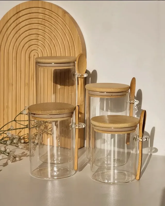 Glass jars with bamboo spoon