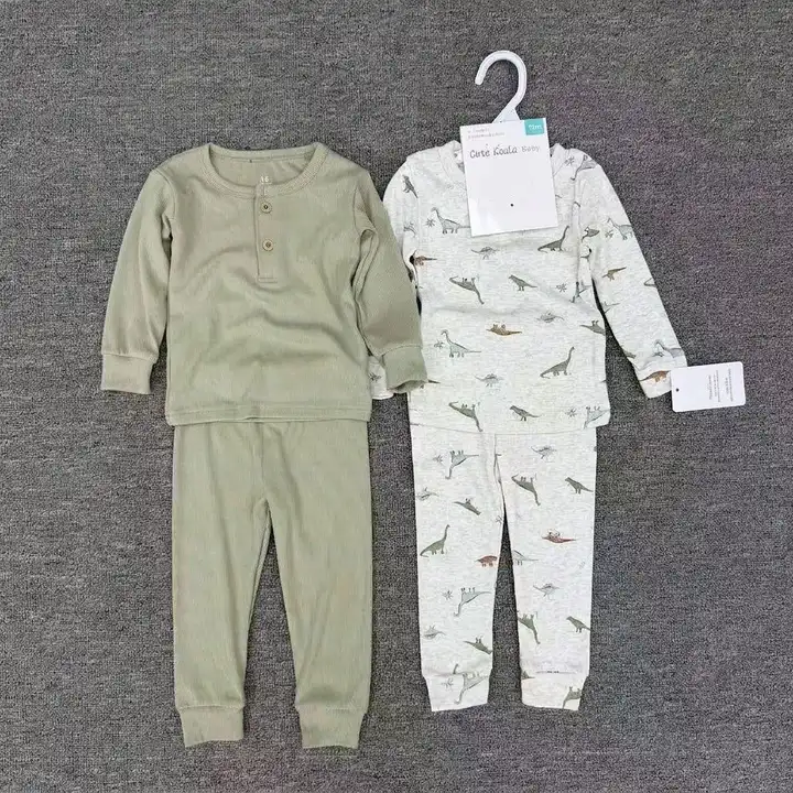 2-Piece Dino Print and Ribbed Pajama Set