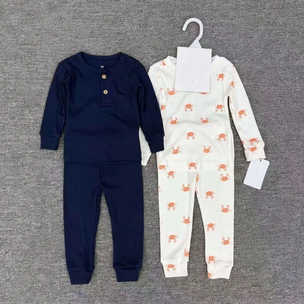 Baby Boy's 2-Piece Long-Sleeve Cotton Pajama Set with Henley Neck and Crab Print