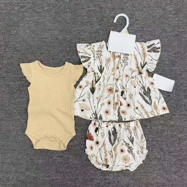 3-Piece Floral Print Tunic, Bloomers & Ribbed Bodysuit Set