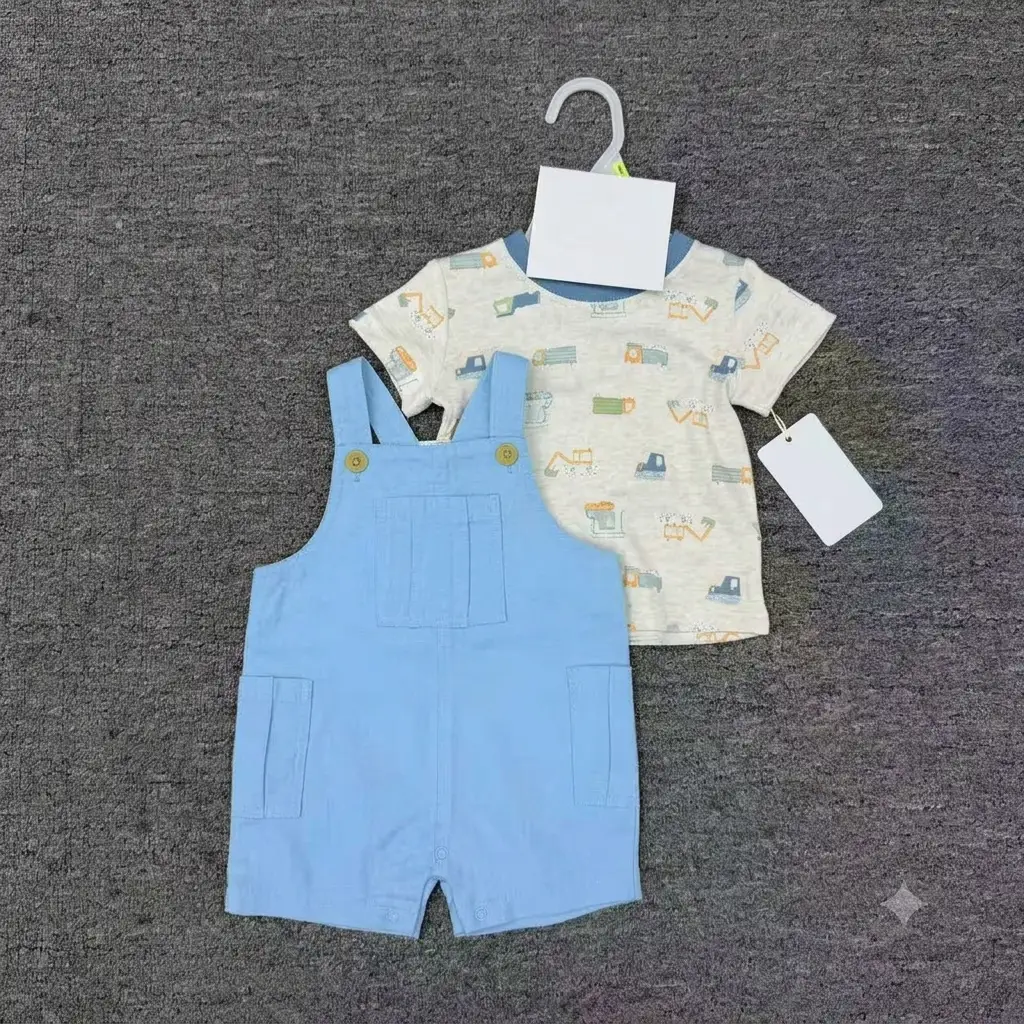 Baby Boys' 2-Piece Sun Print T-Shirt & Corduroy Overalls Set