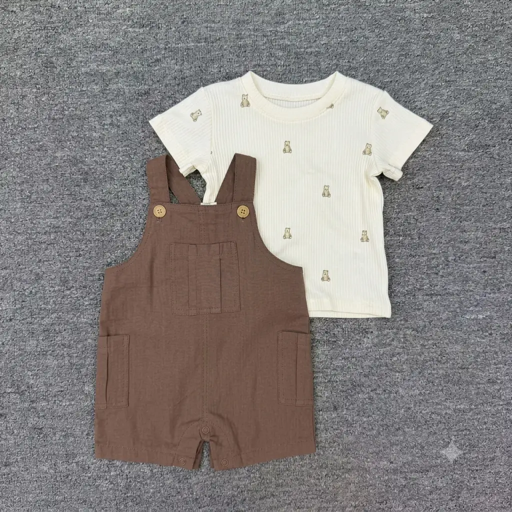Baby Boys' 2-Piece Sun Print T-Shirt & Corduroy Overalls Set