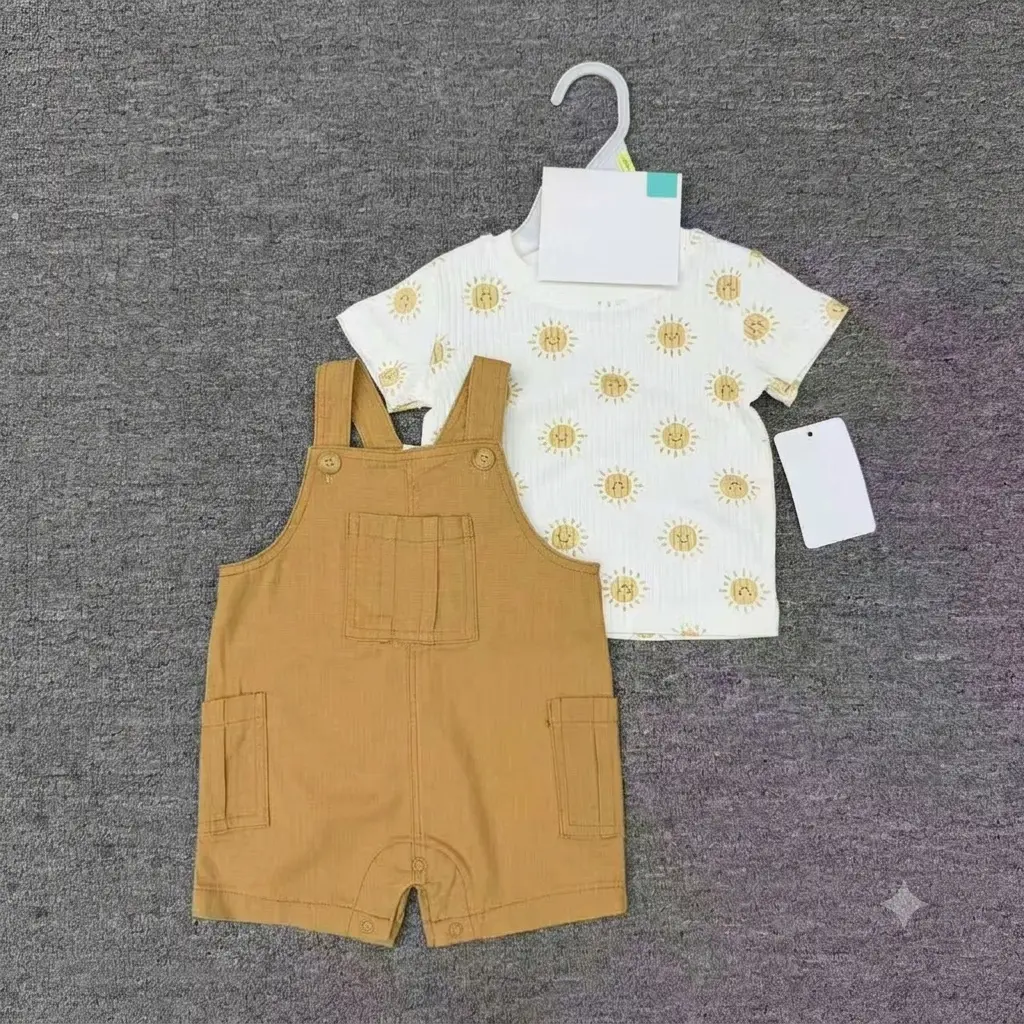 Baby Boys' 2-Piece Sun Print T-Shirt & Corduroy Overalls Set