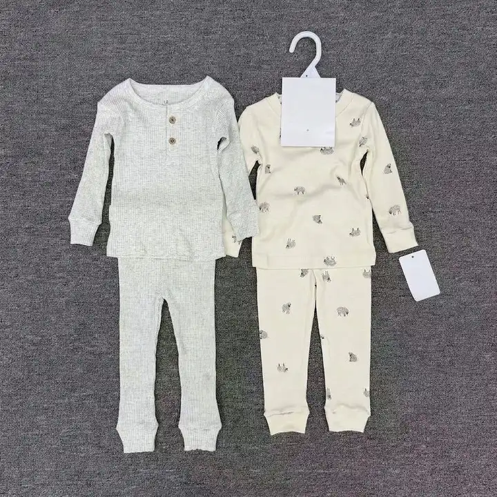 2-Piece Sleepwear Set: Light Grey Ribbed & Little Sheep