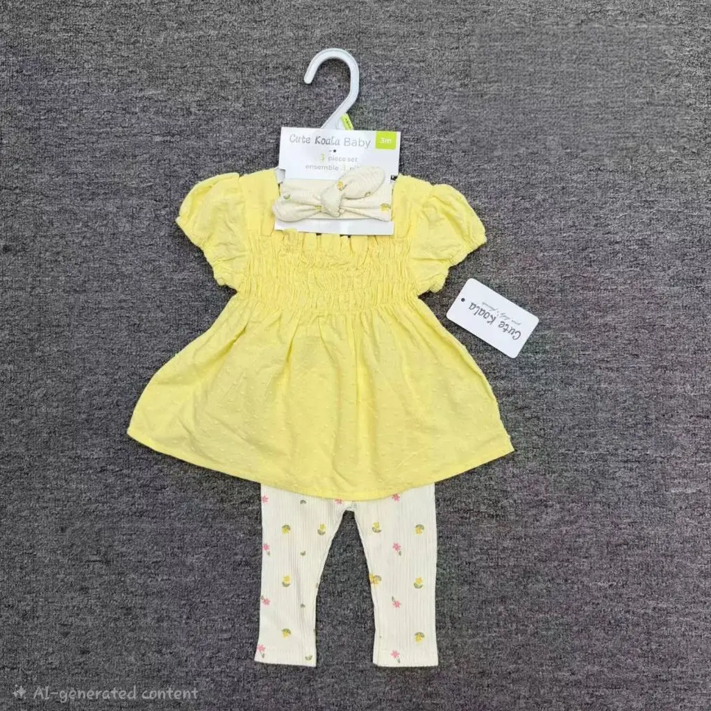 Infants Smocked Dress-Style Tunic and Leggings Set with Coordinated Headband