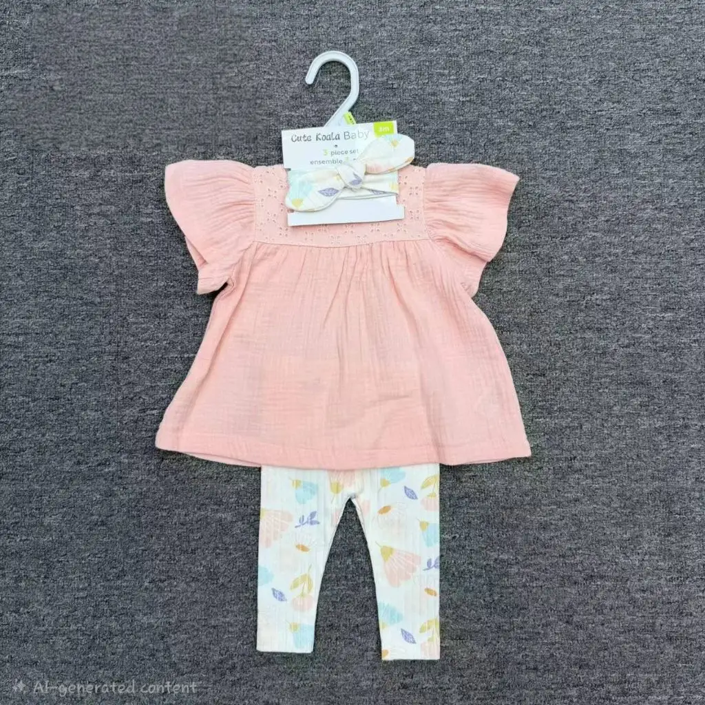 Infants Smocked Dress-Style Tunic and Leggings Set with Coordinated Headband