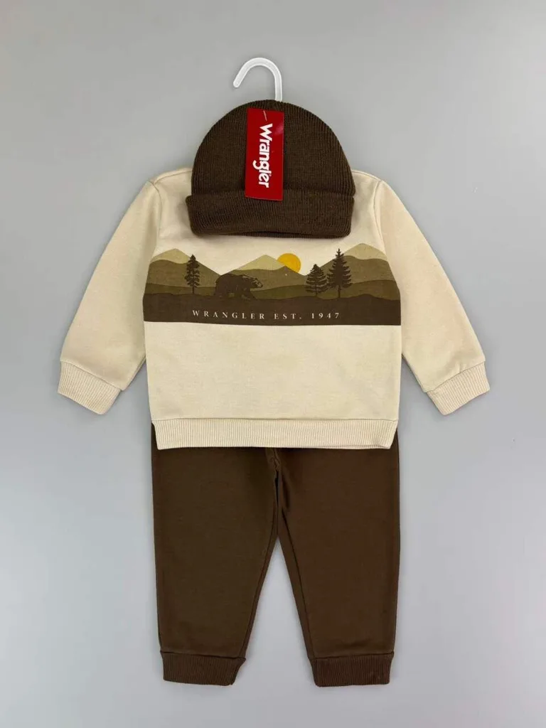 3-Piece Baby Boy Graphic Sweatshirt, Joggers, and Beanie Outfit Set