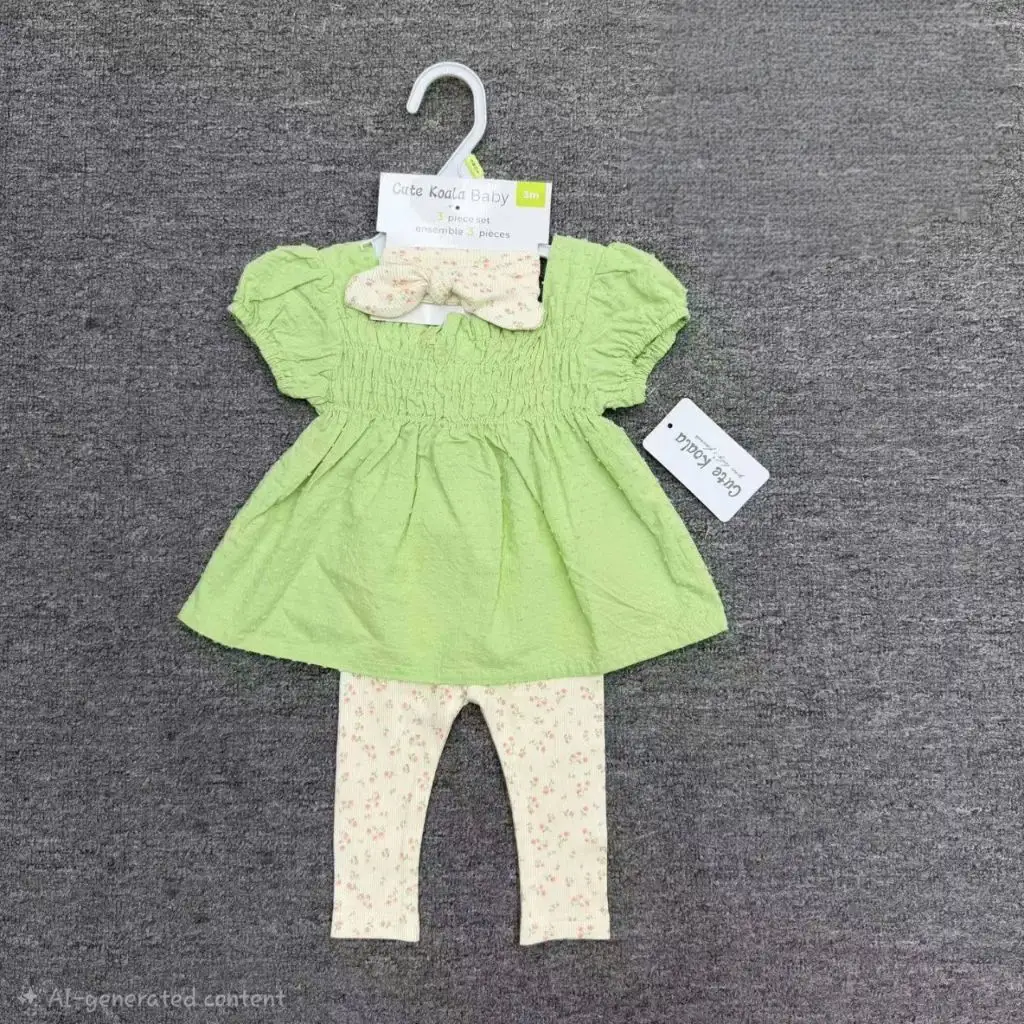 Infants Smocked Dress-Style Tunic and Leggings Set with Coordinated Headband