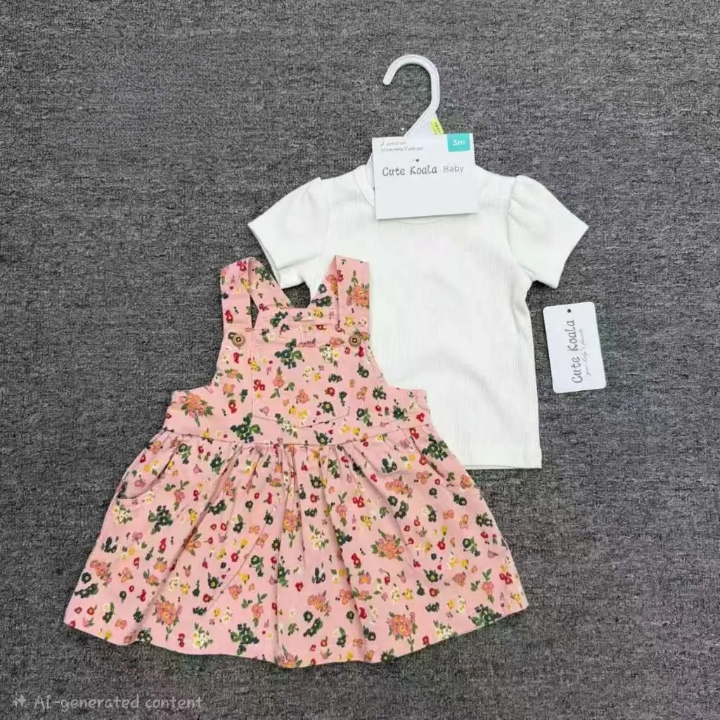 2-Piece Floral Pinafore Dress and T-Shirt Set