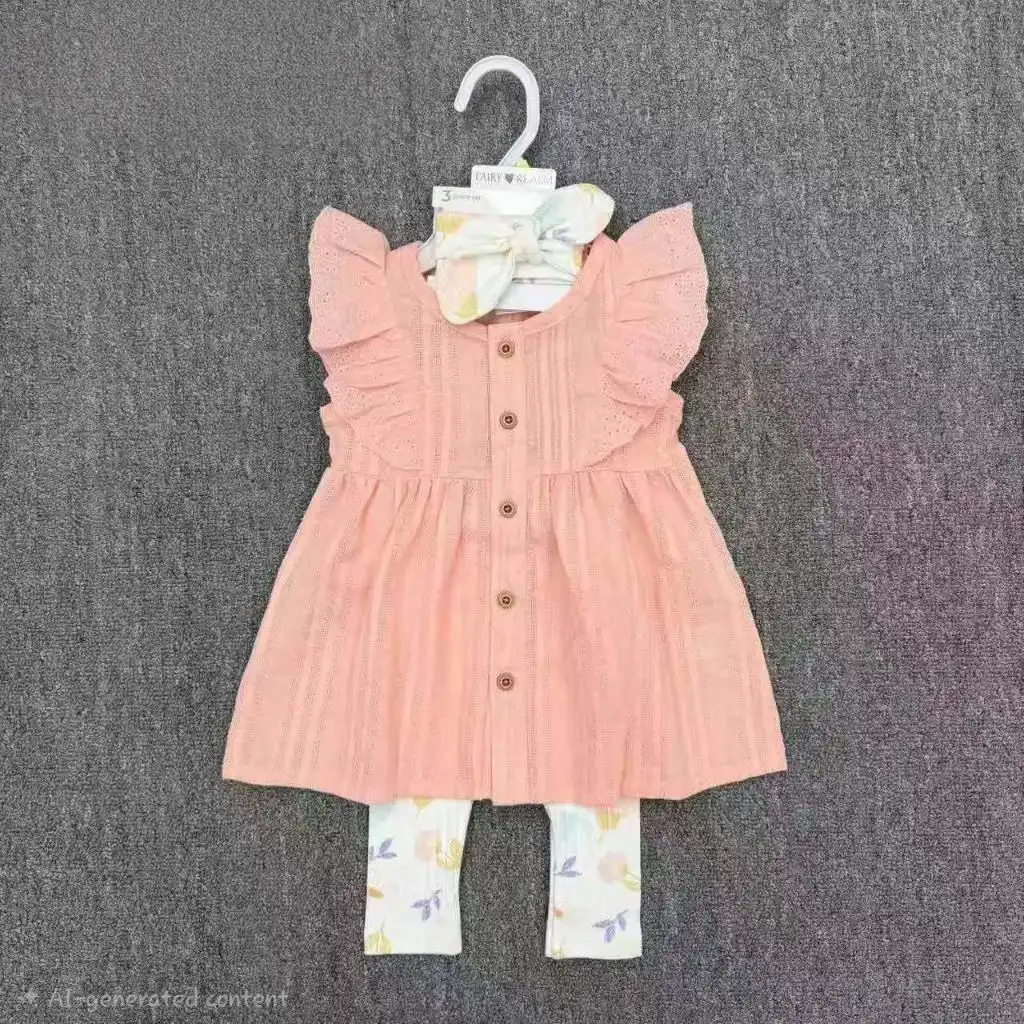 Infants Smocked Dress-Style Tunic and Leggings Set with Coordinated Headband