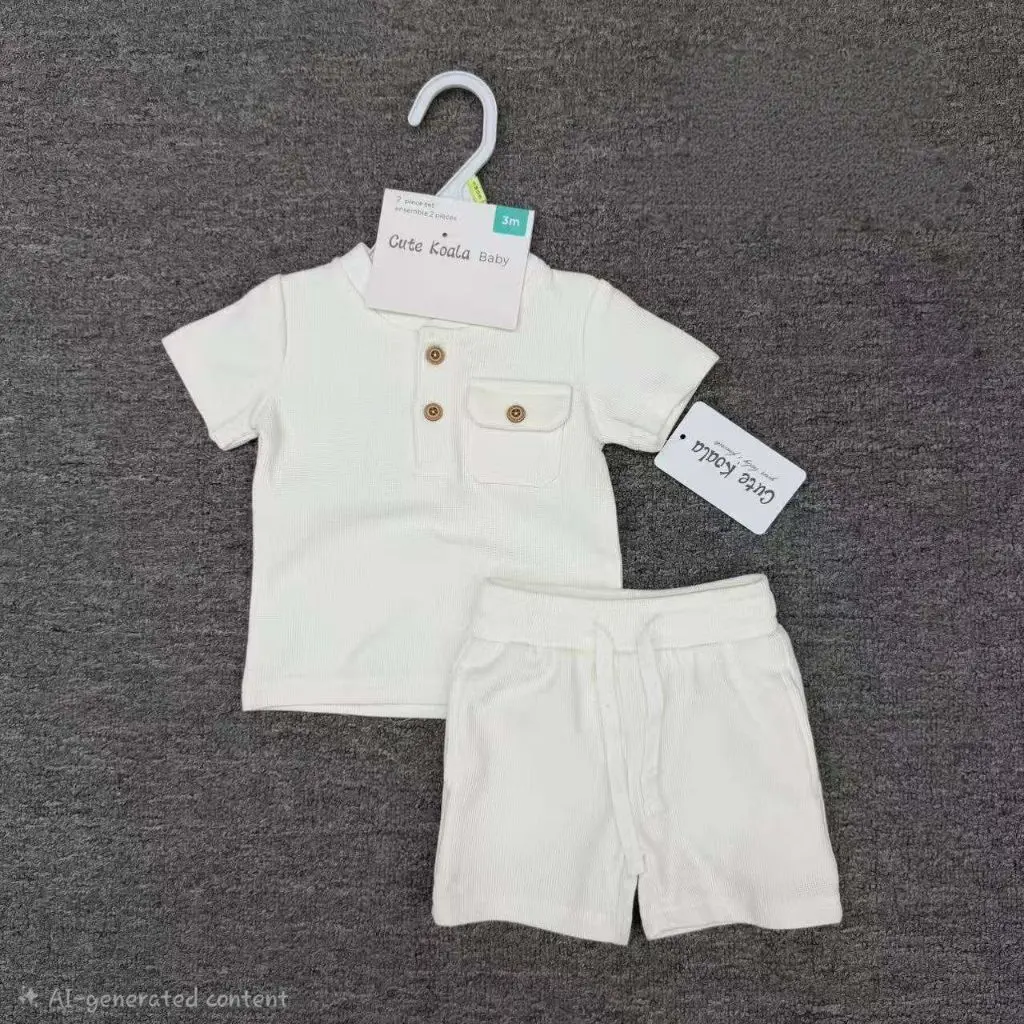 Baby Boy Classic Waffle Knit Henley Shirt and Shorts 2-Piece Set