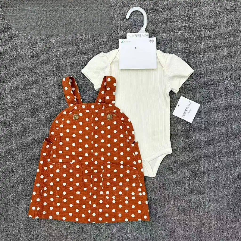 2-Piece Polka Dot Pinafore Dress & Ribbed Bodysuit Set