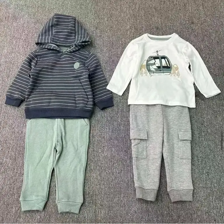 4 Piece Winter Mix-and-Match Play Set – Striped Hoodie & Graphic Tee with Jogger Pants
