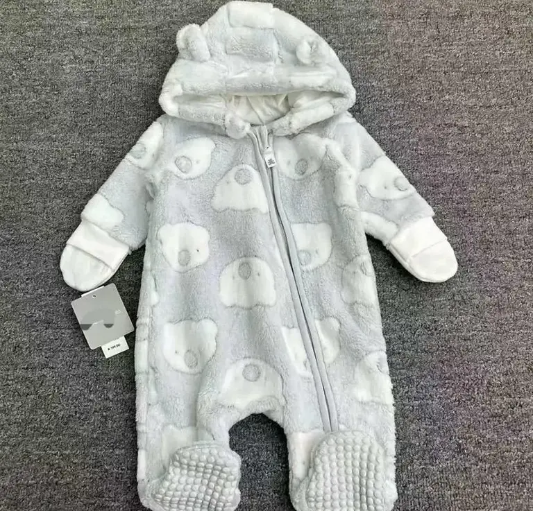 Infant Plush Fleece Hooded Pram Suit