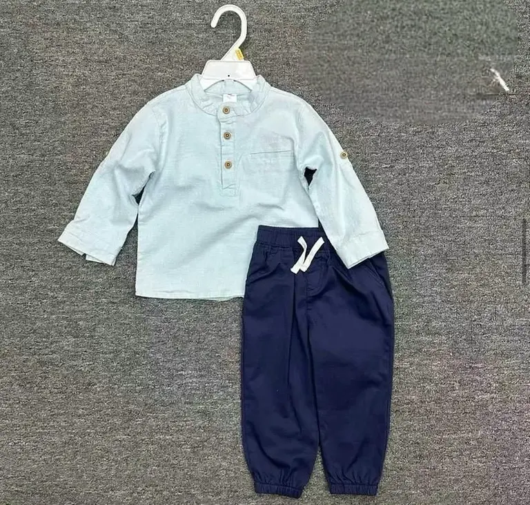 Linen-Blend Henley Top & Pants Set