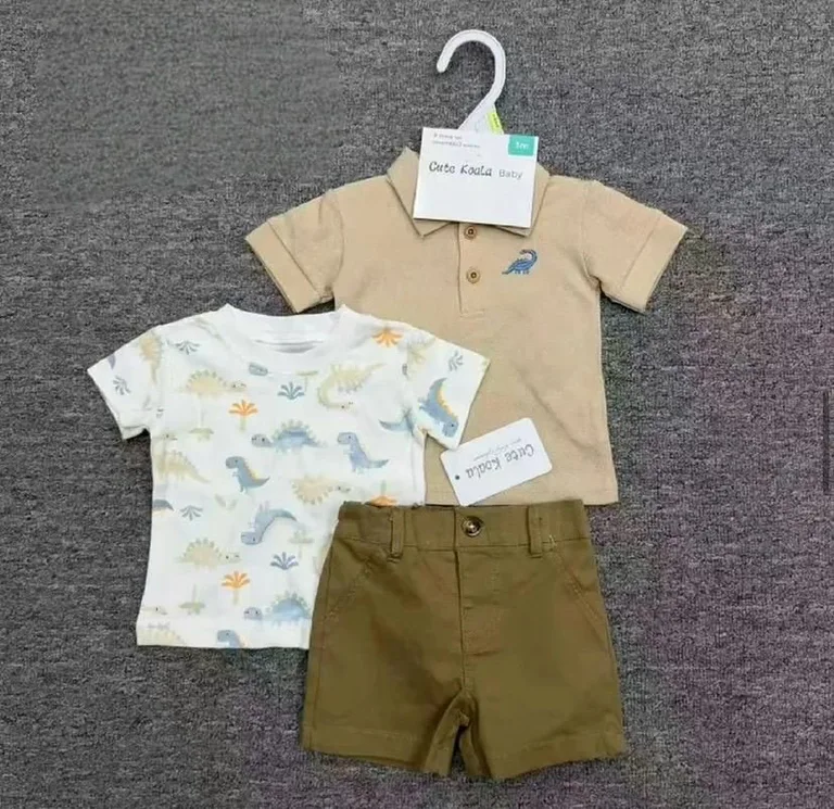 Baby & Toddler Boys Dinosaur-Themed 3-Piece Polo & Shorts Set