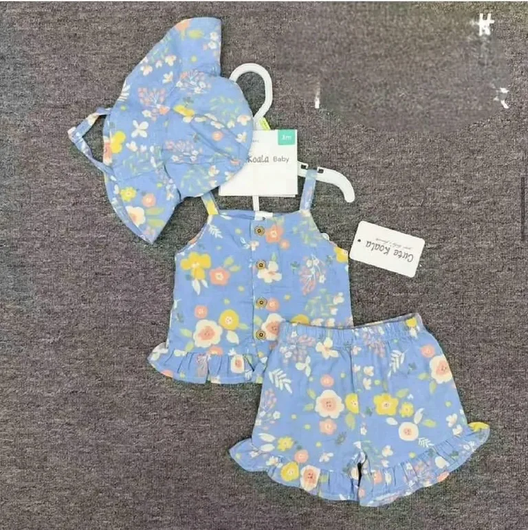 Baby & Toddler Girls Floral Cami Top, Shorts & Sun Hat 3-Piece Set