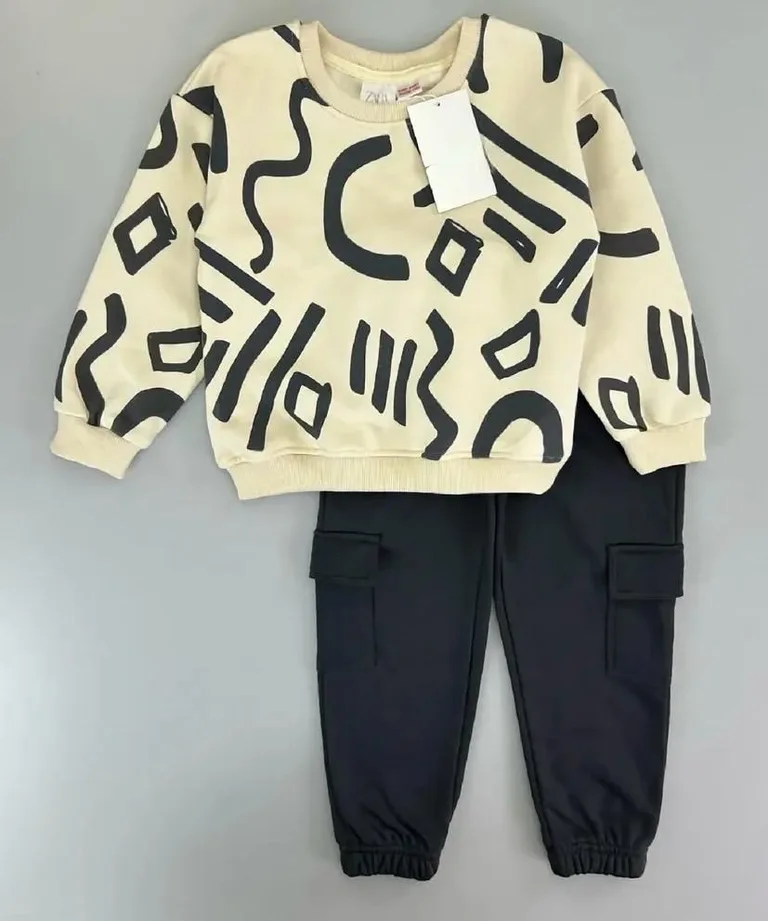 Abstract Print Sweatshirt & Cargo Pants Set