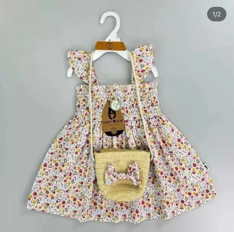 Floral Dress & Matching Woven Purse Set