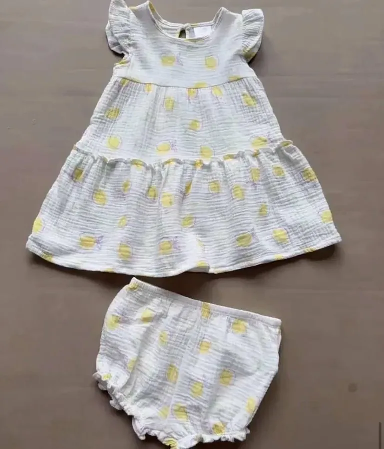Gauze Flutter-Sleeve Dress & Bloomers Set