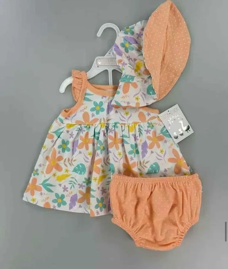 Floral Print Dress, Bloomers & Matching Sun Hat 3-Piece Set