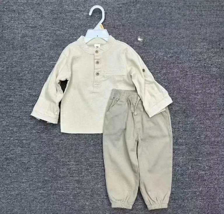 Linen-Blend Henley Top & Jogger Pants Set