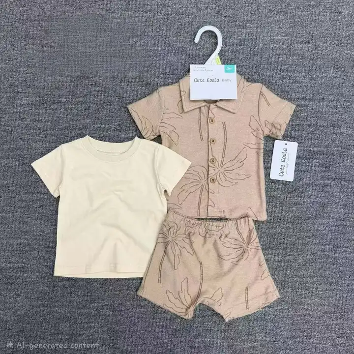 3-piece Unisex Kids Summer Coordinating Set – Earth Tone Shirt & Shorts
