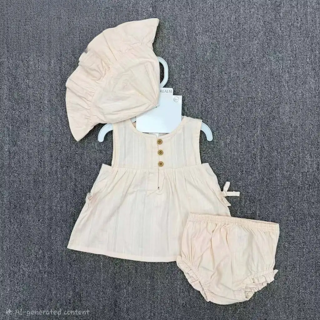 Baby Girls 3-Piece Sleeveless Dress Set with Bonnet and Diaper Cover