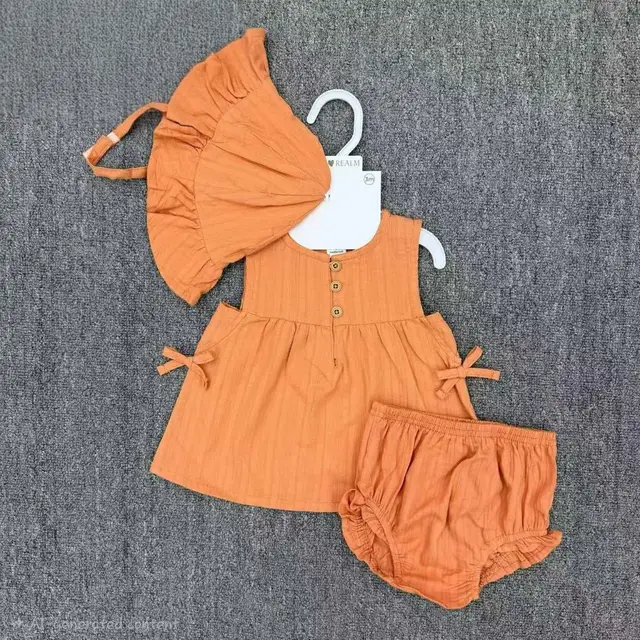 Baby Girls 3-Piece Sleeveless Dress Set with Bonnet and Diaper Cover