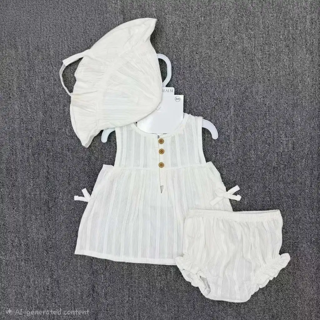 Baby Girls 3-Piece Sleeveless Dress Set with Bonnet and Diaper Cover