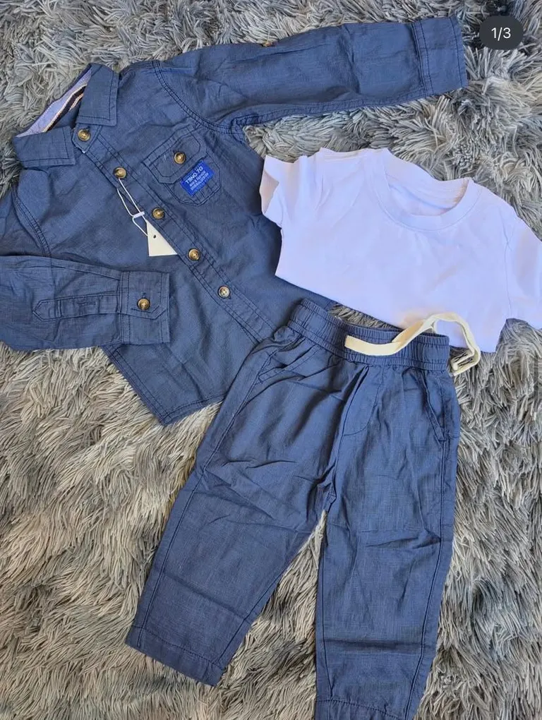 3 piece set, Linen shirt and trouser. Cotton tshirt.