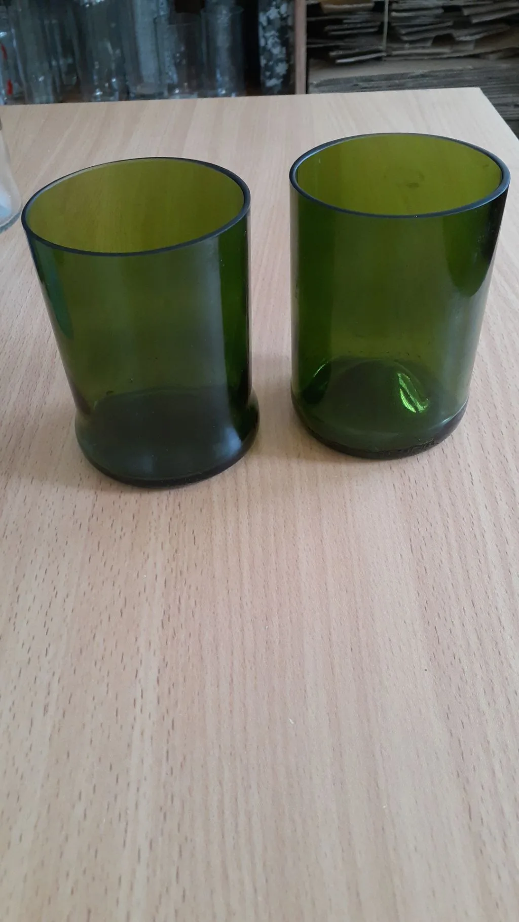 6-piece Dark green glass tumblers, upcycled from wine bottles
