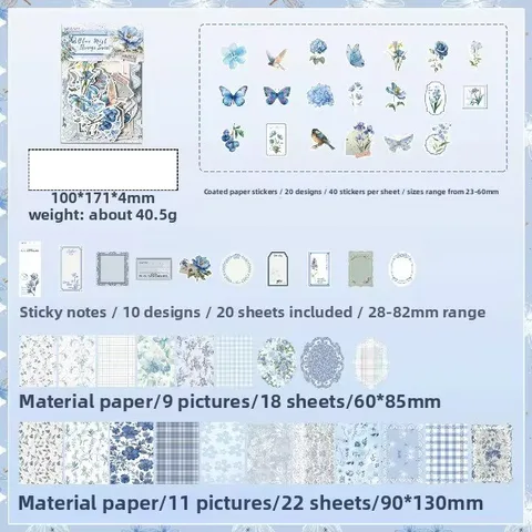 100 Shts of Flower Past Paper Materials - Blue Mist