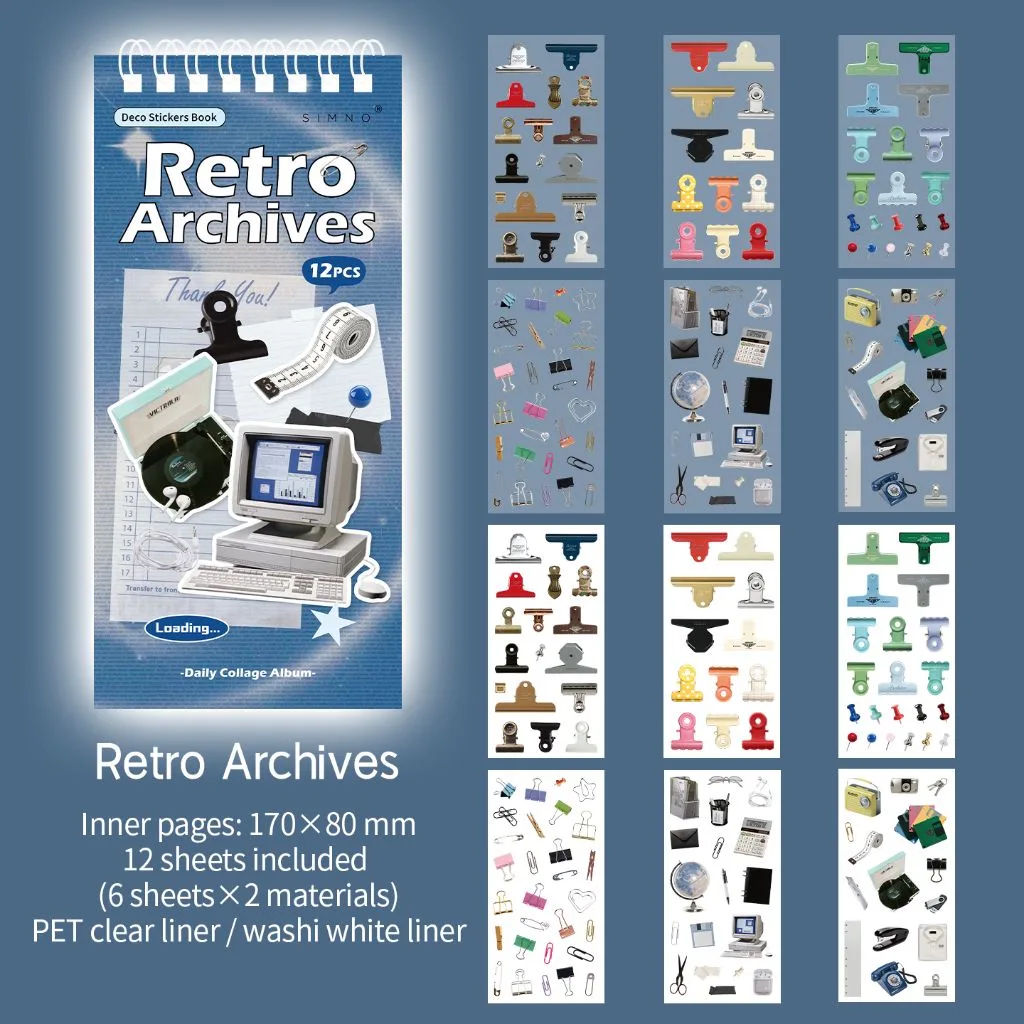 12 Shts Daily Collage Sticker Book Album Series - Retro Archives