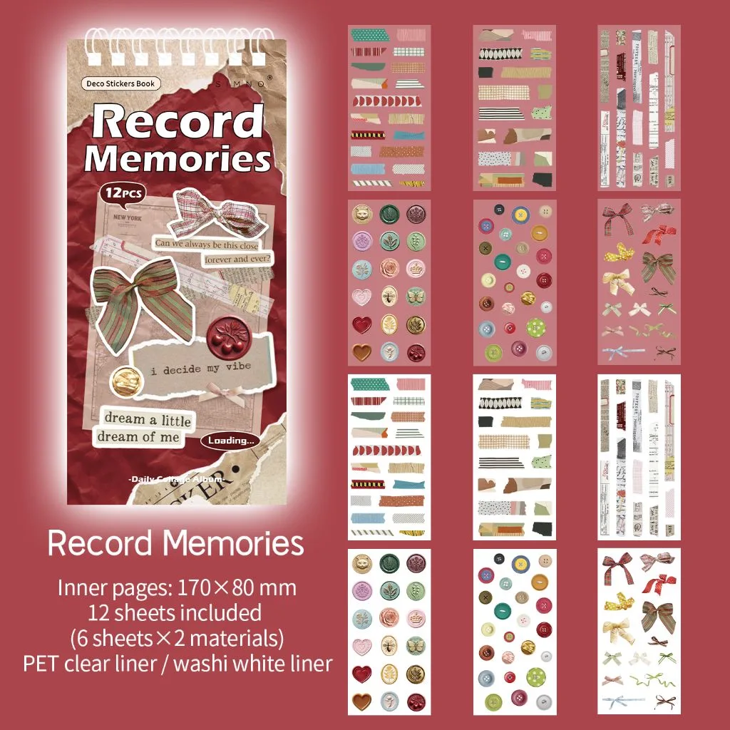 12 Shts Daily Collage Sticker Book Album Series - Record Memories