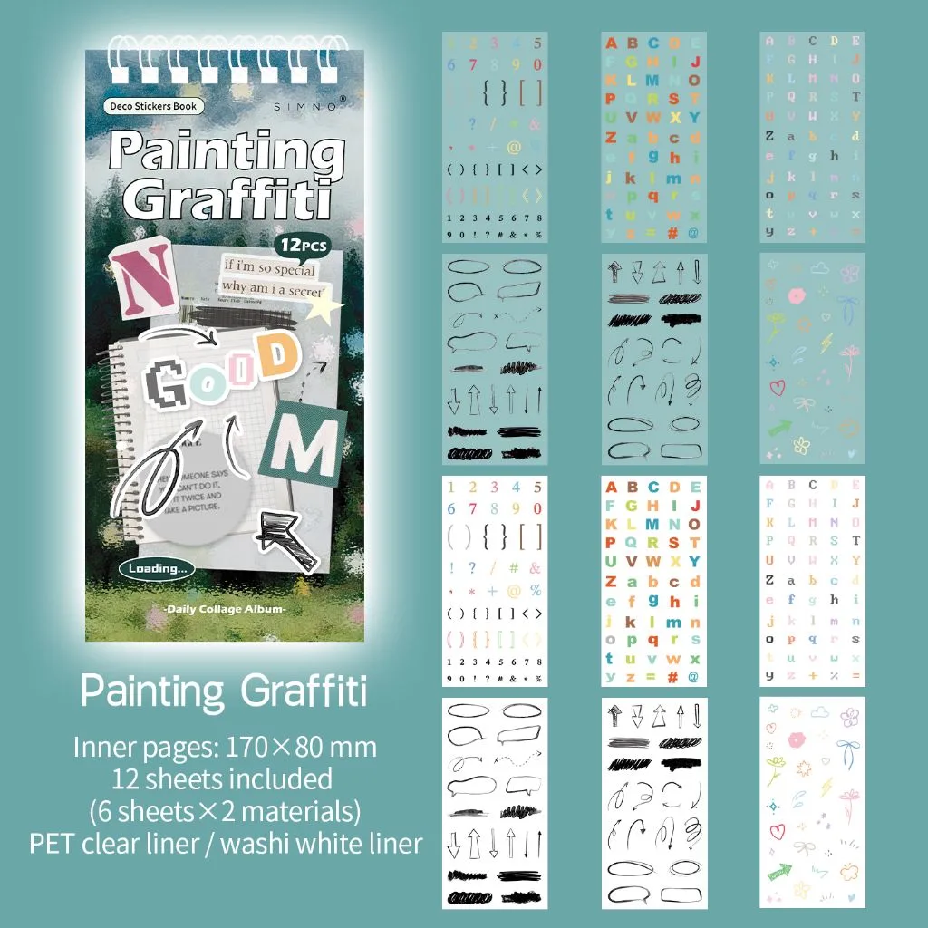12 Shts Daily Collage Sticker Book Album Series - Painting Graffiti