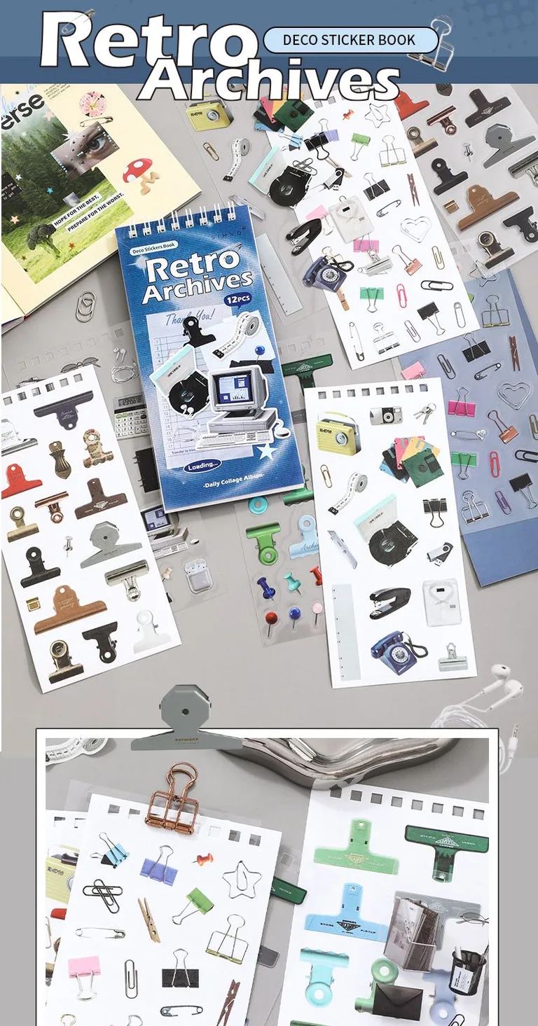 12 Shts Daily Collage Sticker Book Album Series - Retro Archives